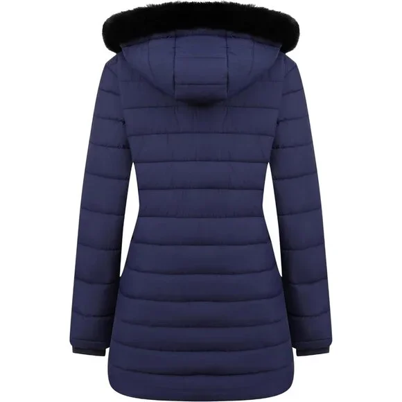 Women's Navy Waterproof Long Down Jacket,warm Winter Hooded Puffer Coat